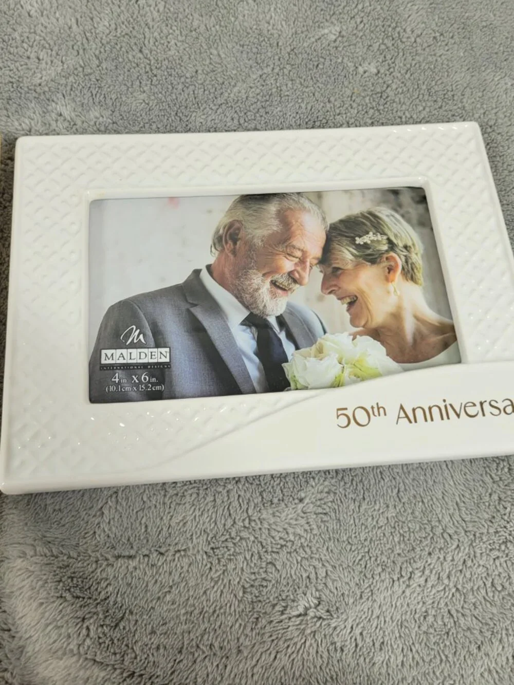 Malden 50th Anniversary Ceramic Photo Frame White Textured Ceramic 4x6 S46E